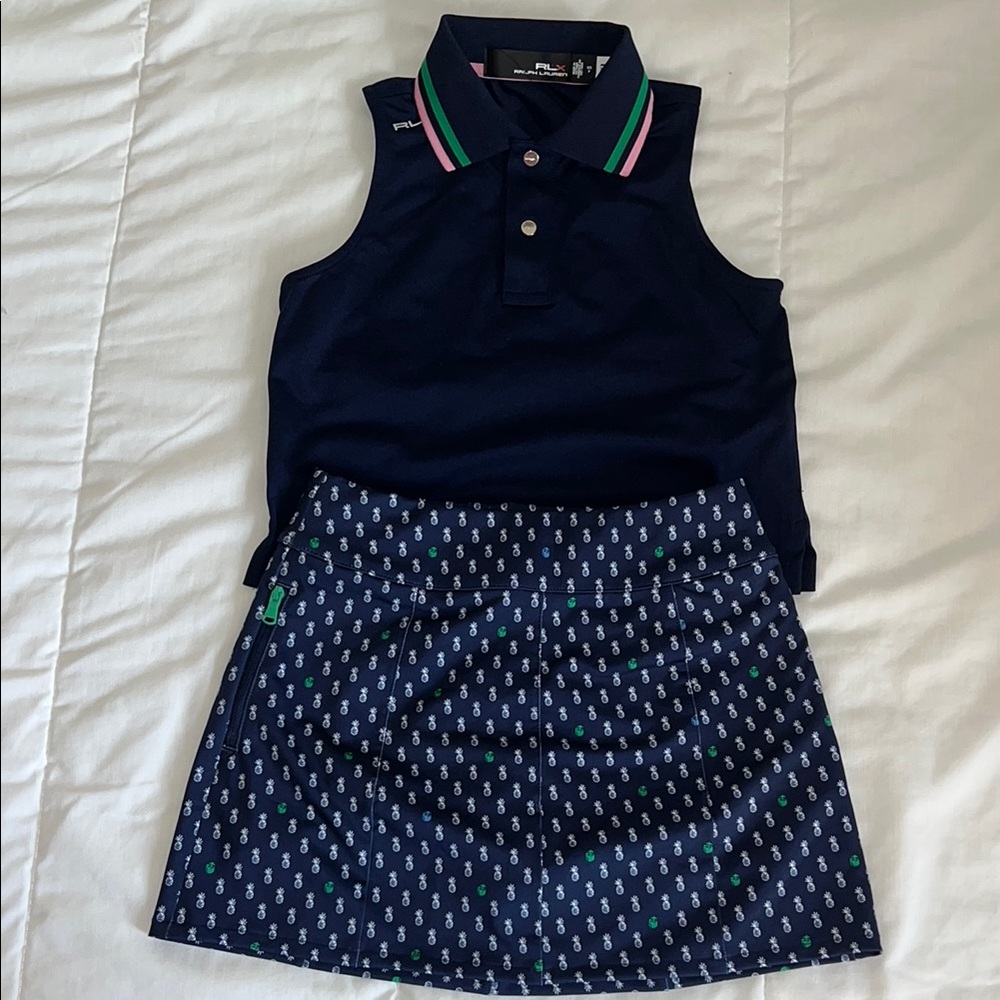 Navy Sleeveless Polo and Skirt Set